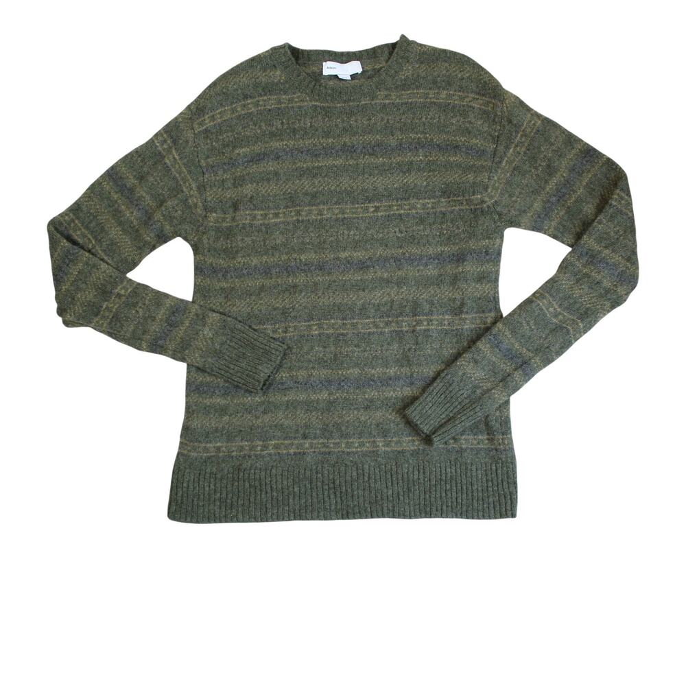 Adsum Sweater Mens Medium Green Striped 100 Wool Nordic Minimalist Casual
